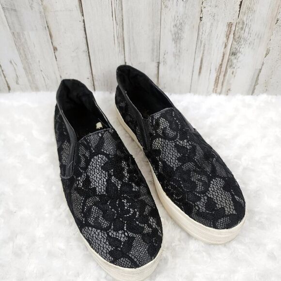 Mossimo Floral Lace Fashion Sneakers Black Size 10 - Picture 1 of 11